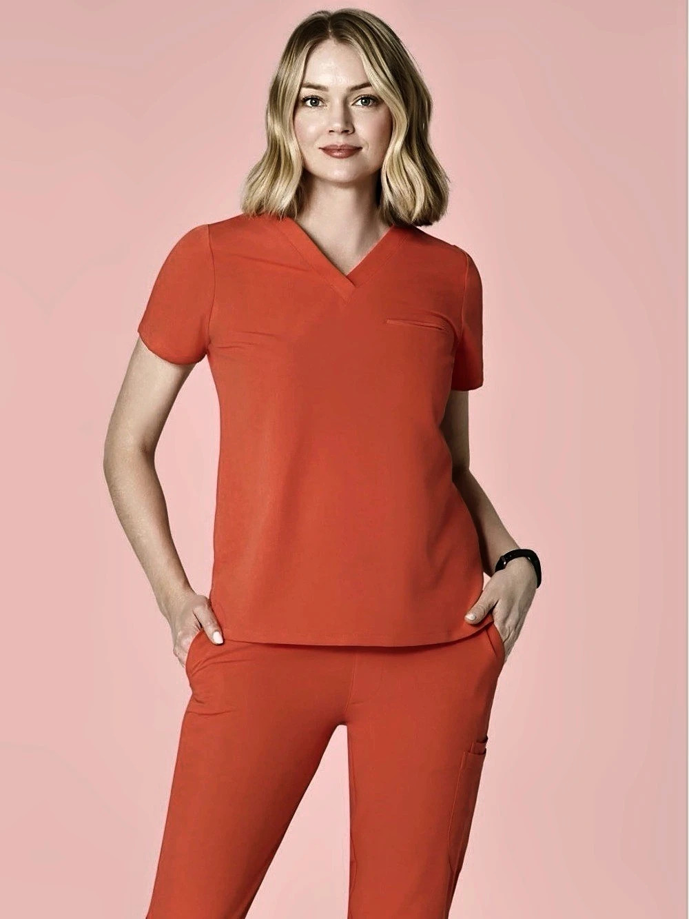 Mandala Scrubs One Pocket Scrub Top Sunset Orange XS Like New